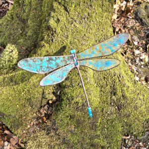 Szitakötő kerti üvegszobor türkiz