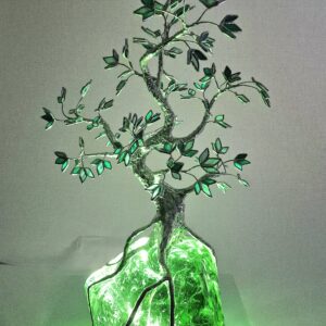 Alternative view of Vízzöld-ezüst fa ólomüveg szobor 60 cm